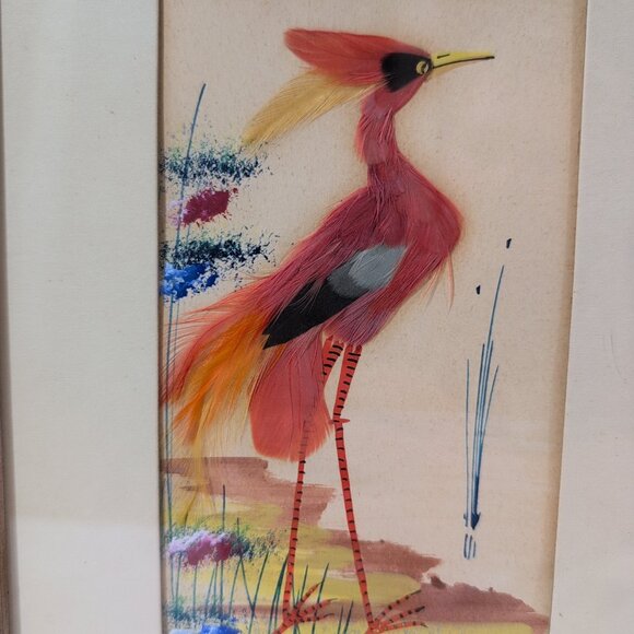 VINTAGE Art Deco Feathercraft Feather Bird Art Framed Set Of 3 - Picture 5 of 10